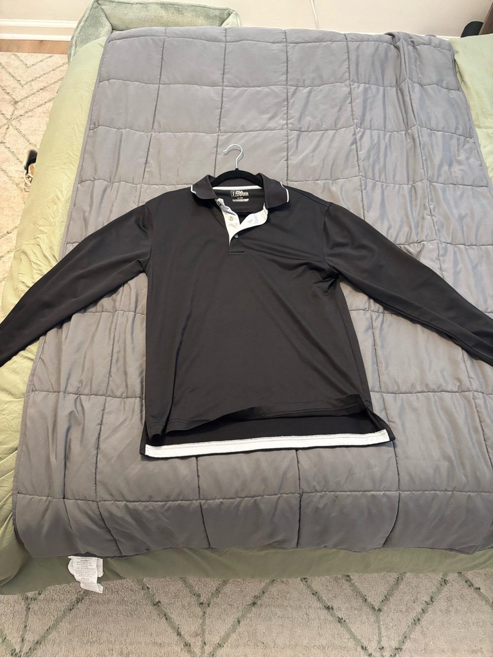 PGA Tour Black Long-Sleeve Polo with White Contrast
